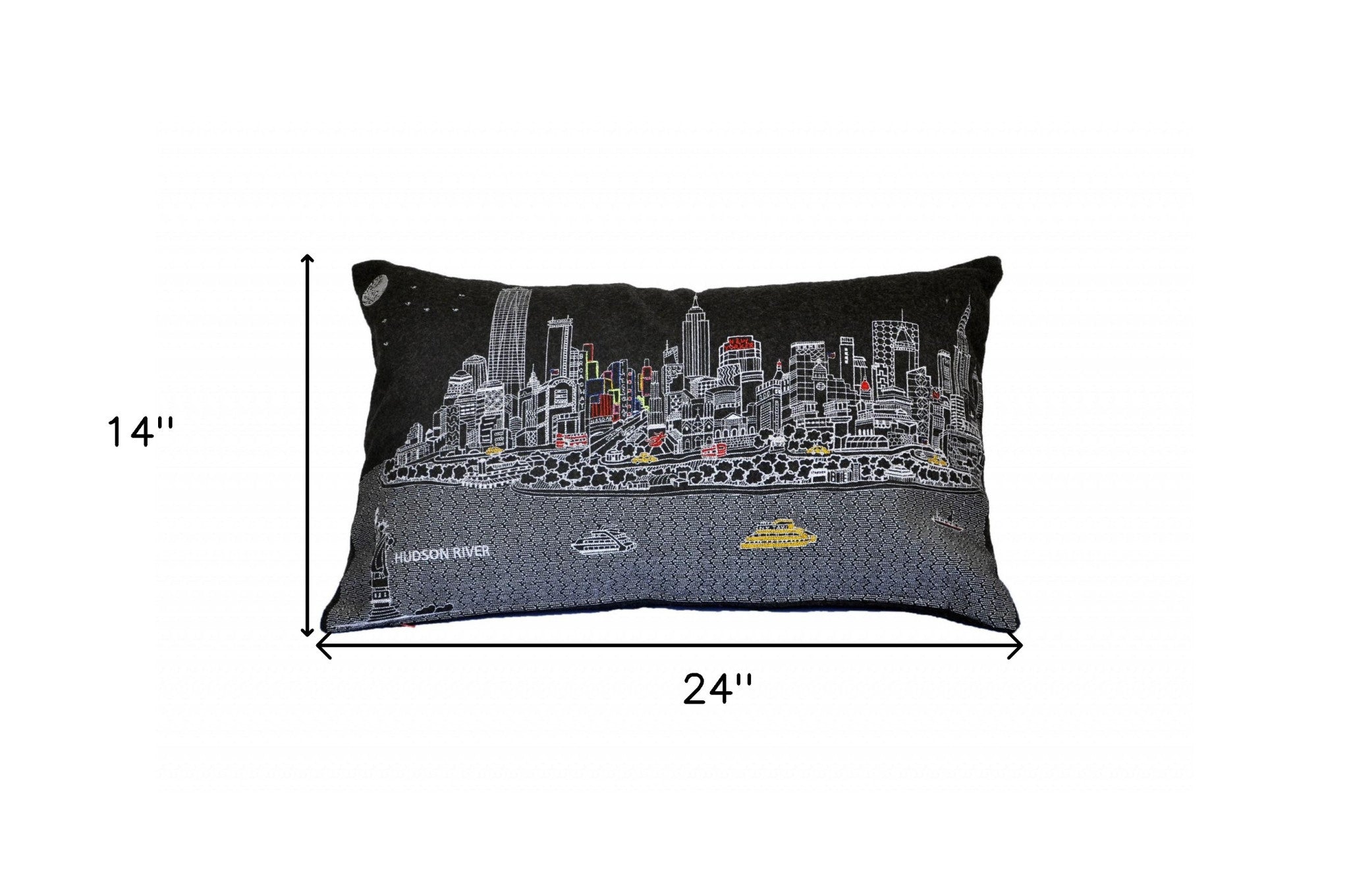 24" Black and White NYC Nighttime Skyline Lumbar Decorative Pillow