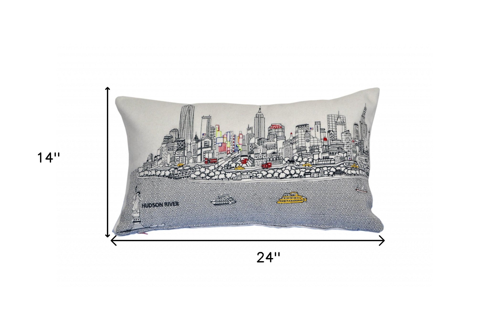 Cojín decorativo lumbar blanco NYC Skyline de 24"