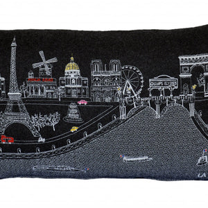24" Black and White Paris Nighttime Skyline Standard Lumbar Decorative Pillow