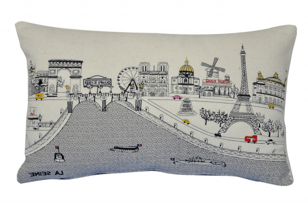 24" White Paris Daylight Skyline Lumbar Decorative Pillow