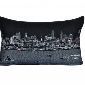 24" Black Philadelphia Nighttime Skyline Lumbar Decorative Pillow