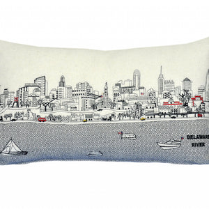 24" White Philadelphia Daylight Skyline Lumbar Decorative Pillow