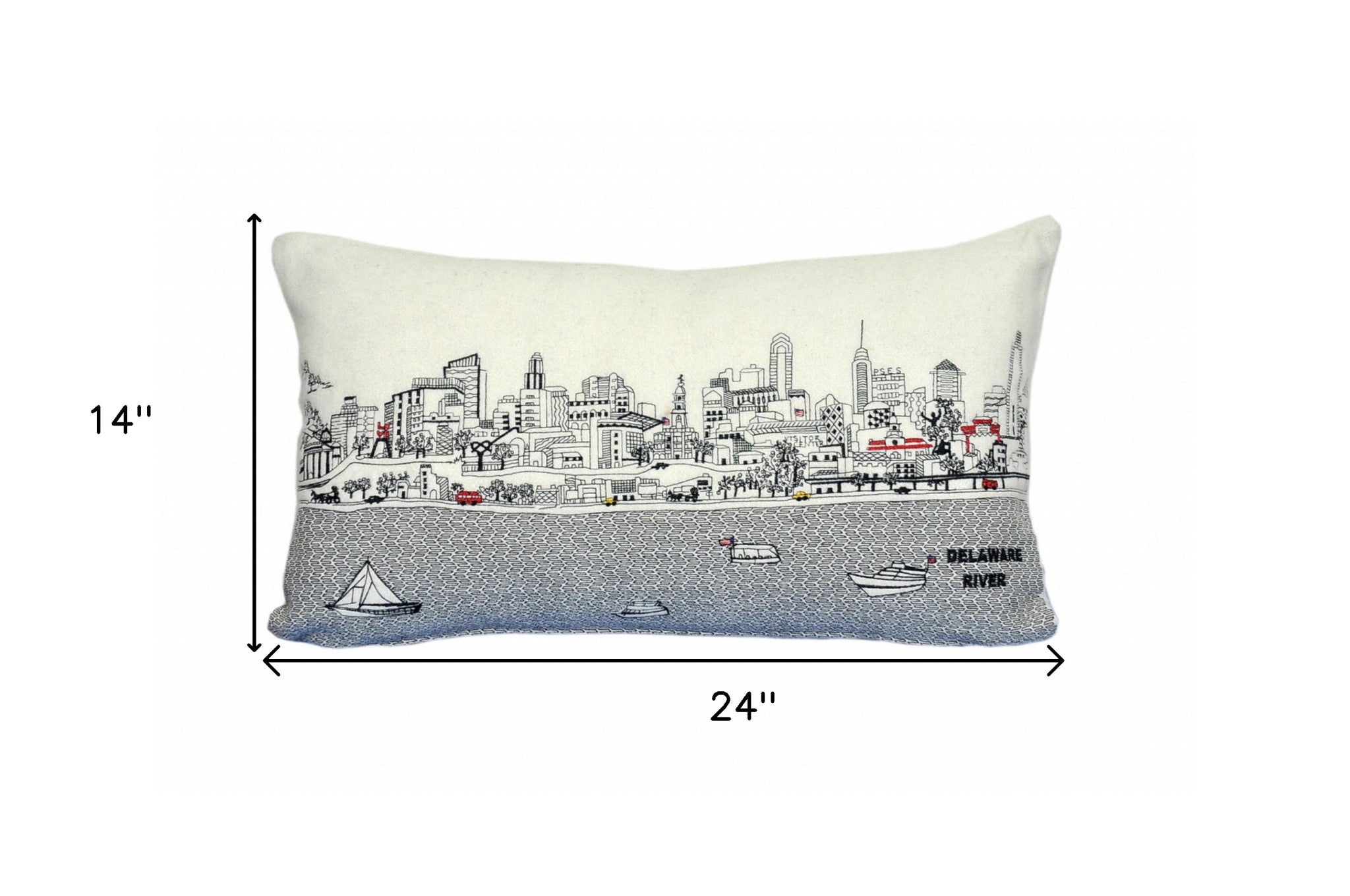 24" White Philadelphia Daylight Skyline Lumbar Decorative Pillow