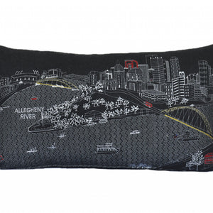 24" Black Pittsburgh Nighttime Skyline Lumbar Decorative Pillow