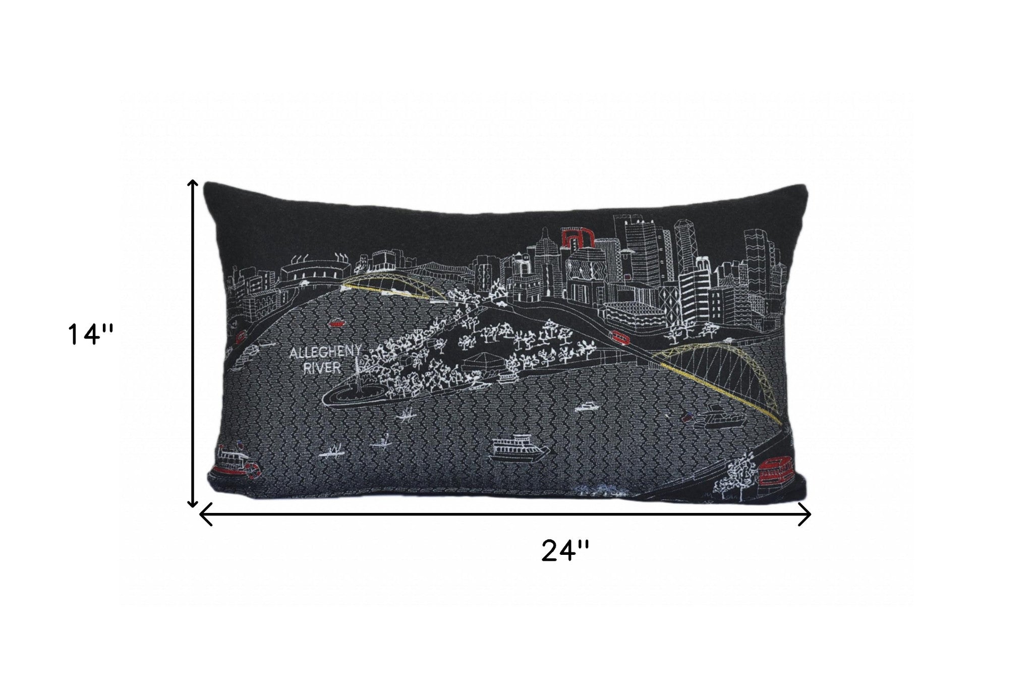 24" Black Pittsburgh Nighttime Skyline Lumbar Decorative Pillow