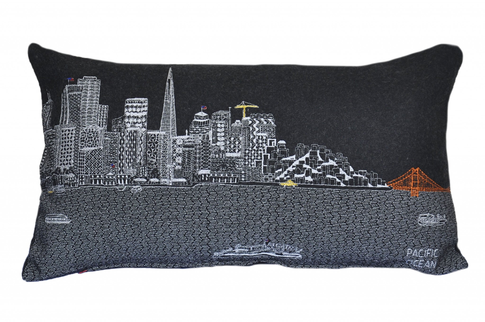 24" Black San Francisco Nighttime Skyline Lumbar Decorative Pillow