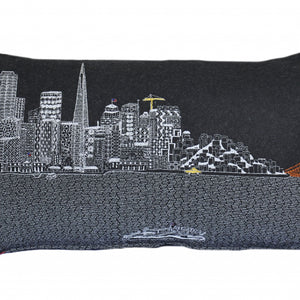 24" Black San Francisco Nighttime Skyline Lumbar Decorative Pillow