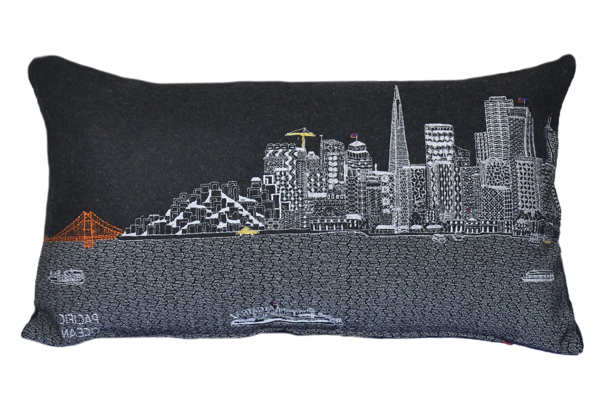 24" Black San Francisco Nighttime Skyline Lumbar Decorative Pillow
