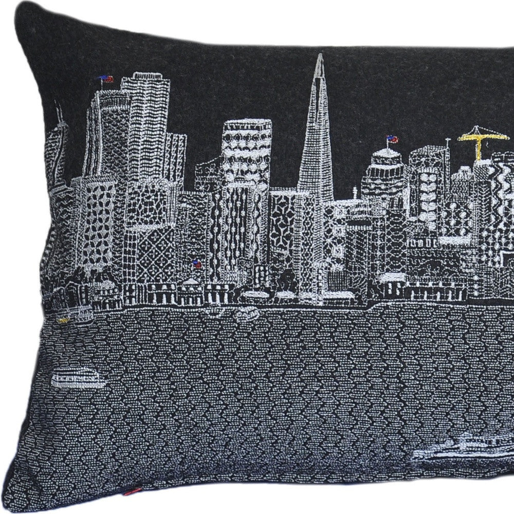 24" Black San Francisco Nighttime Skyline Lumbar Decorative Pillow