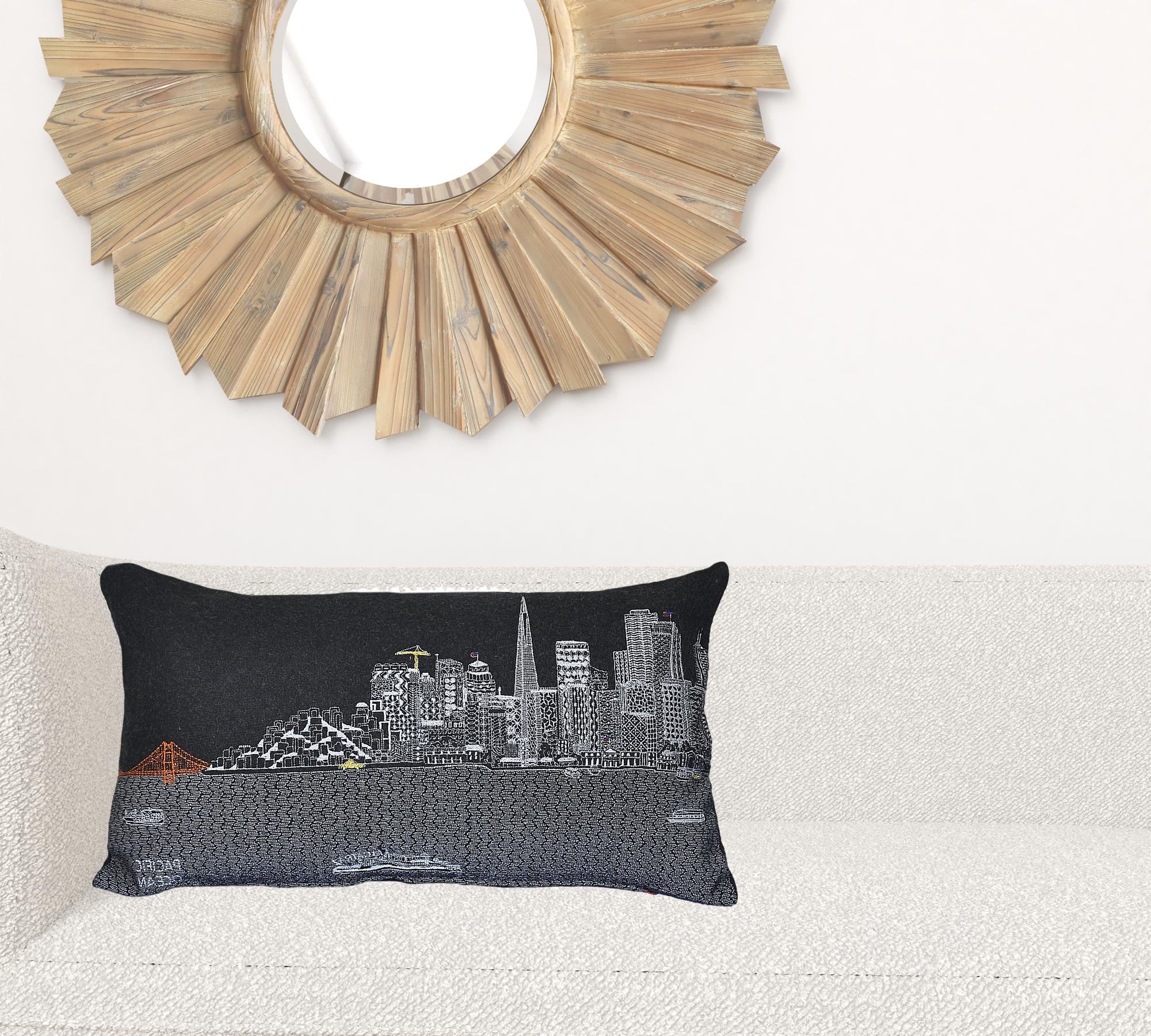 24" Black San Francisco Nighttime Skyline Lumbar Decorative Pillow