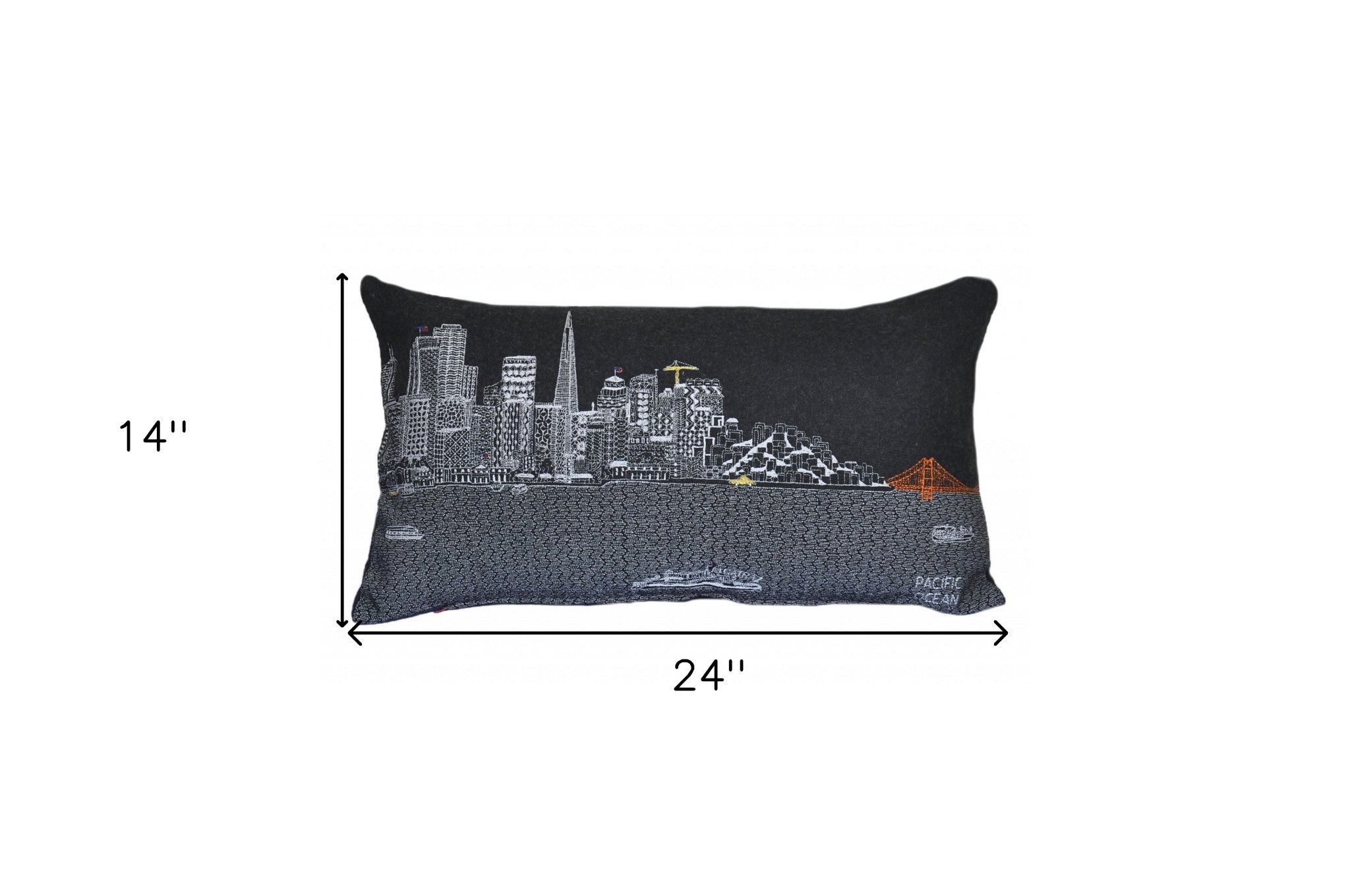 24" Black San Francisco Nighttime Skyline Lumbar Decorative Pillow