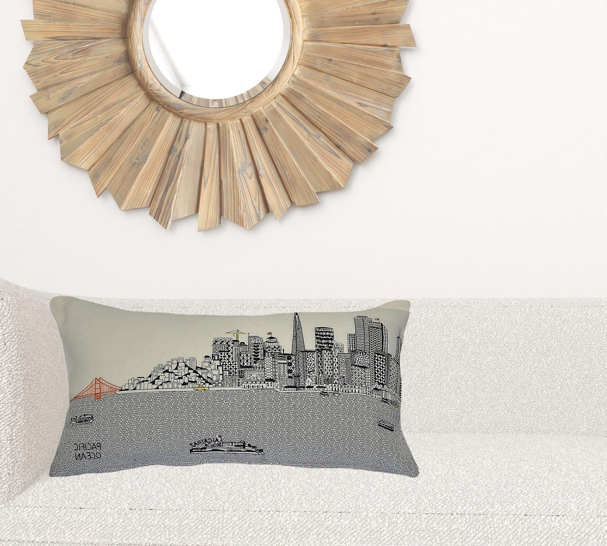 24" White San Francisco Daylight Skyline Lumbar Decorative Pillow