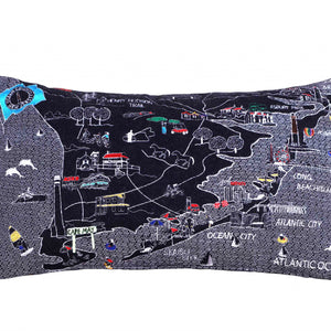 35" Black South Jersey Shore Nighttime Skyline Lumbar Decorative Pillow