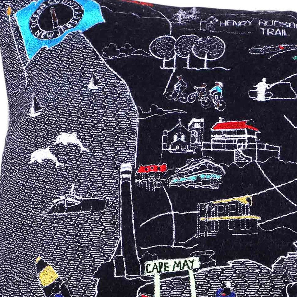 35" Black South Jersey Shore Nighttime Skyline Lumbar Decorative Pillow