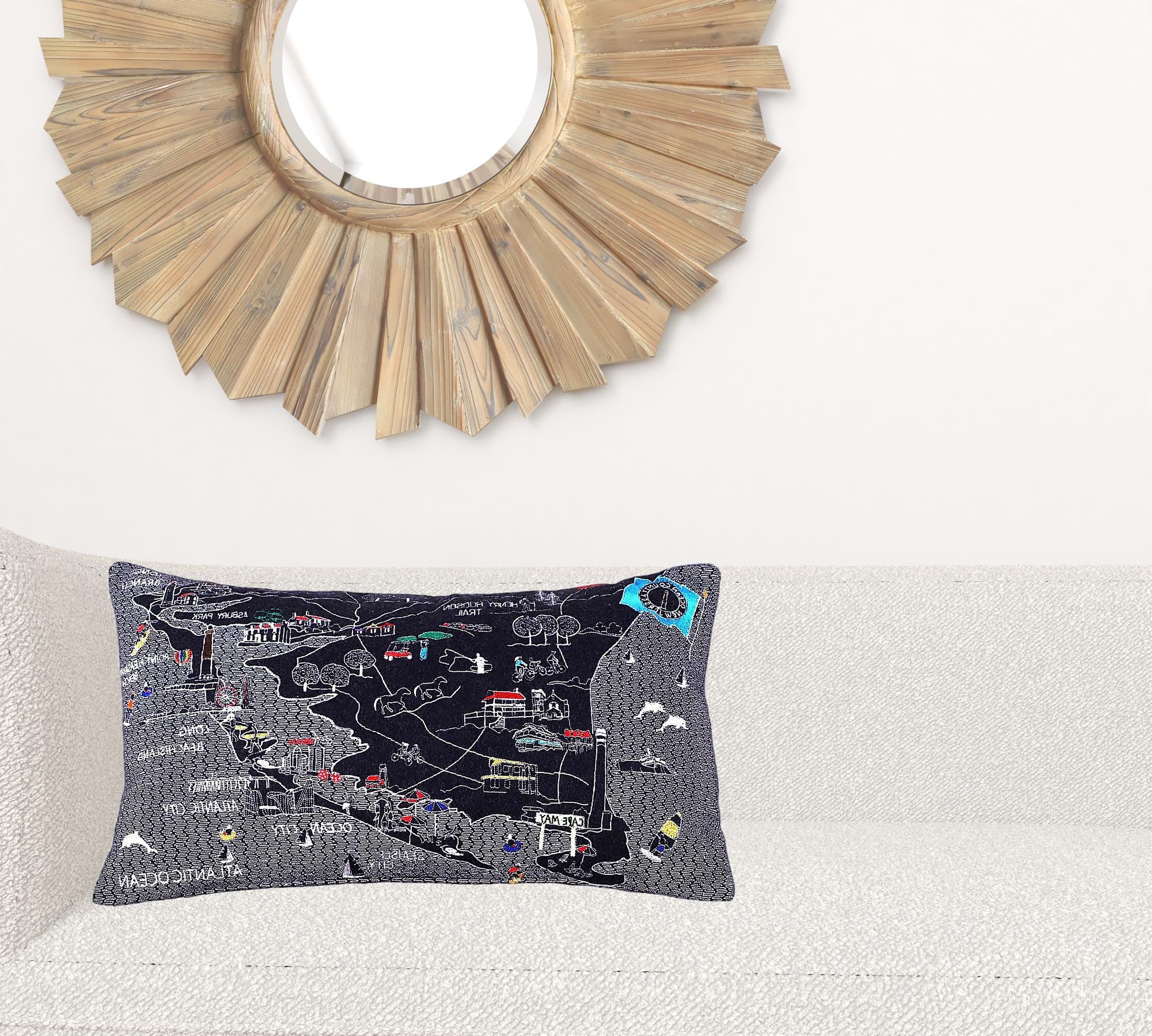 35" Black South Jersey Shore Nighttime Skyline Lumbar Decorative Pillow