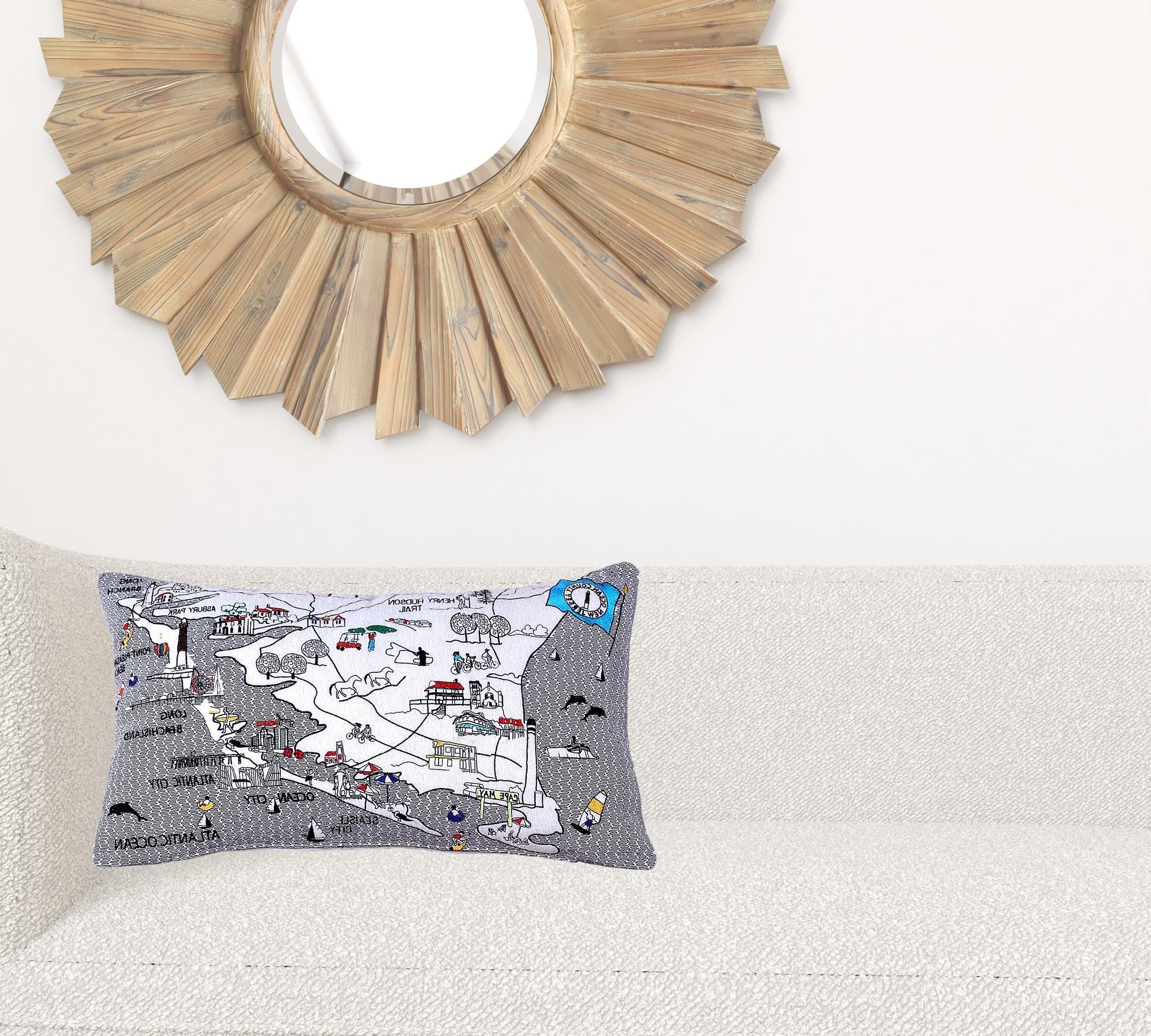 35" White South Jersey Shore Daylight Skyline Lumbar Decorative Pillow