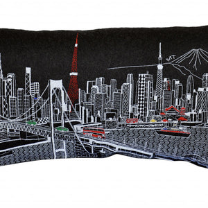 24" Black Tokyo Nighttime Skyline Lumbar Decorative Pillow