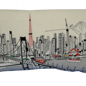 24" White Tokyo Daylight Skyline Lumbar Decorative Pillow