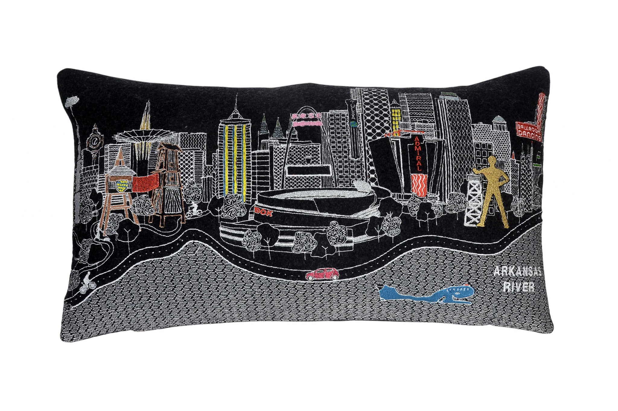 24" Black Tulsa Nighttime Skyline Lumbar Decorative Pillow