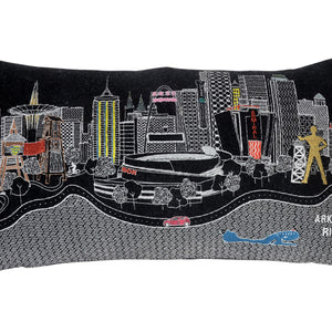24" Black Tulsa Nighttime Skyline Lumbar Decorative Pillow