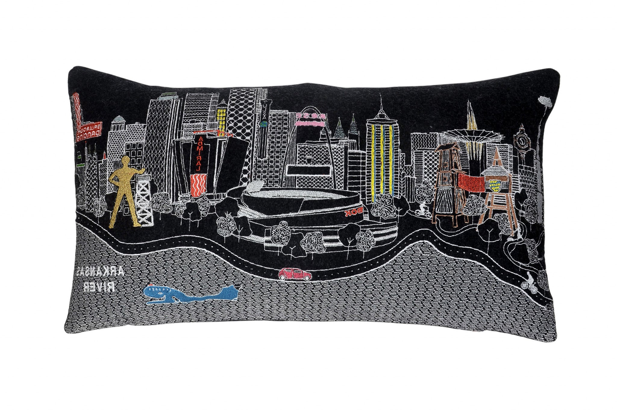 24" Black Tulsa Nighttime Skyline Lumbar Decorative Pillow