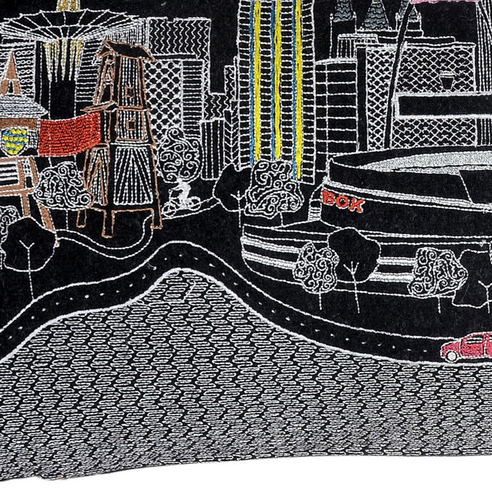 24" Black Tulsa Nighttime Skyline Lumbar Decorative Pillow