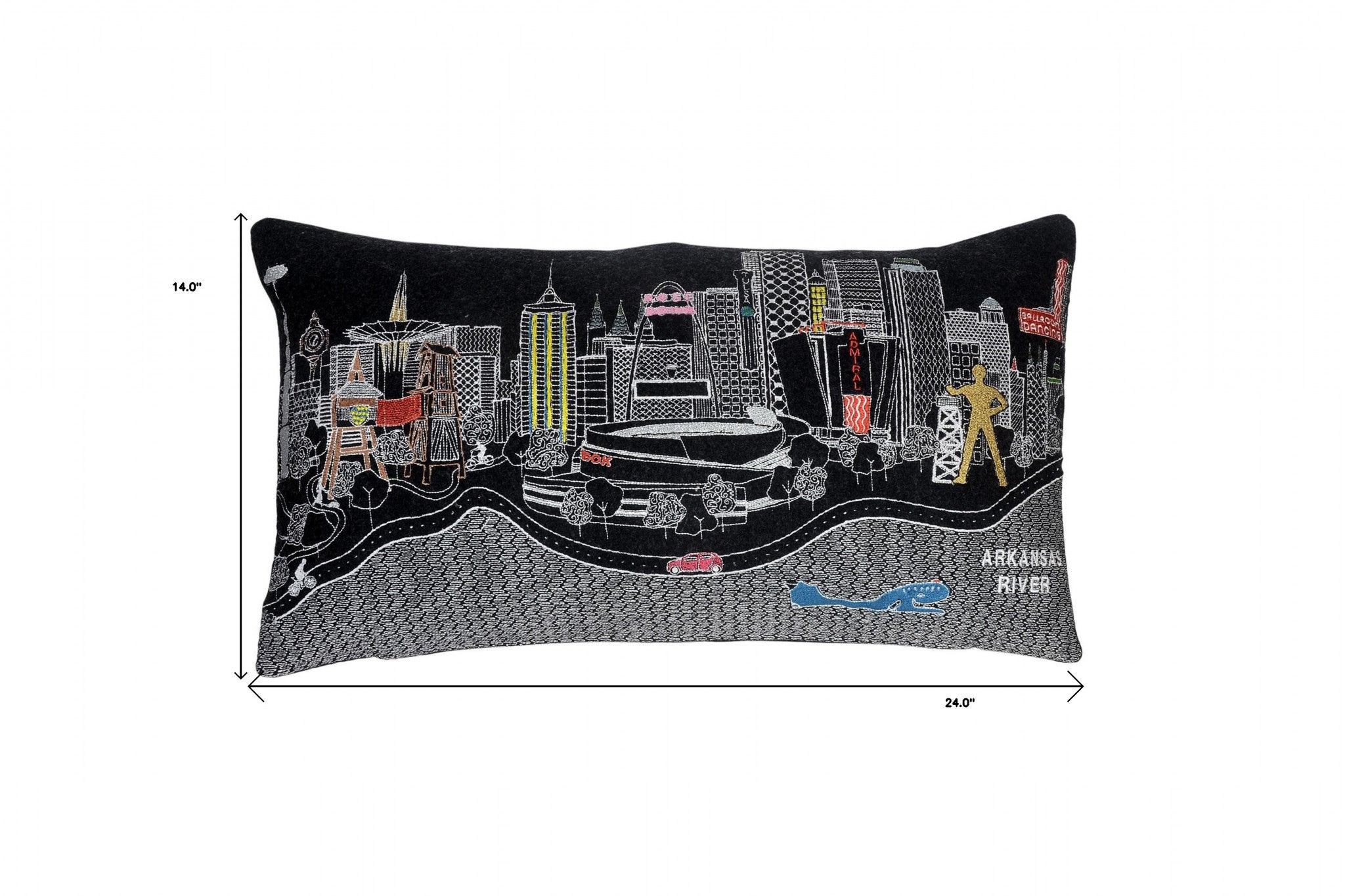 24" Black Tulsa Nighttime Skyline Lumbar Decorative Pillow