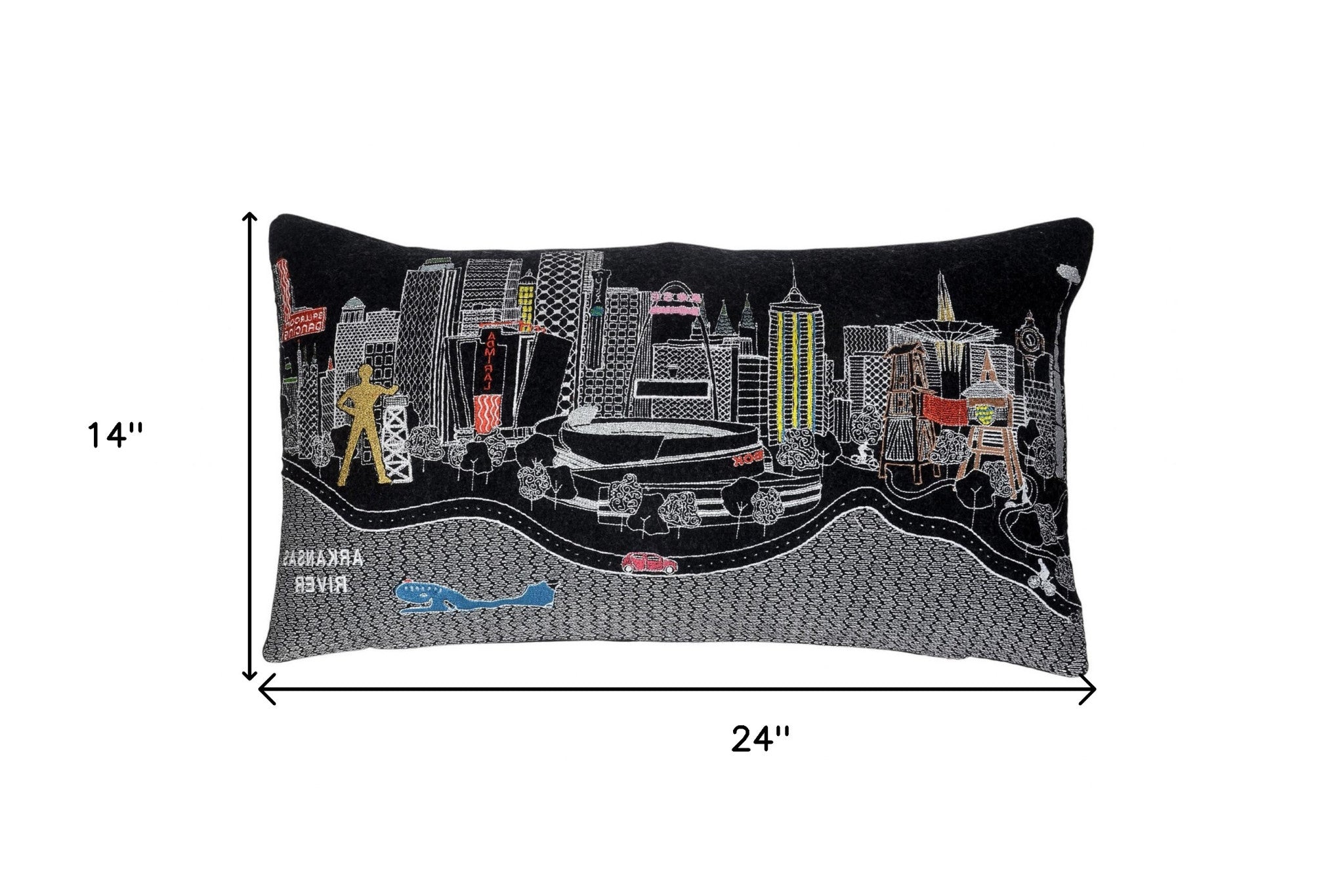 24" Black Tulsa Nighttime Skyline Lumbar Decorative Pillow