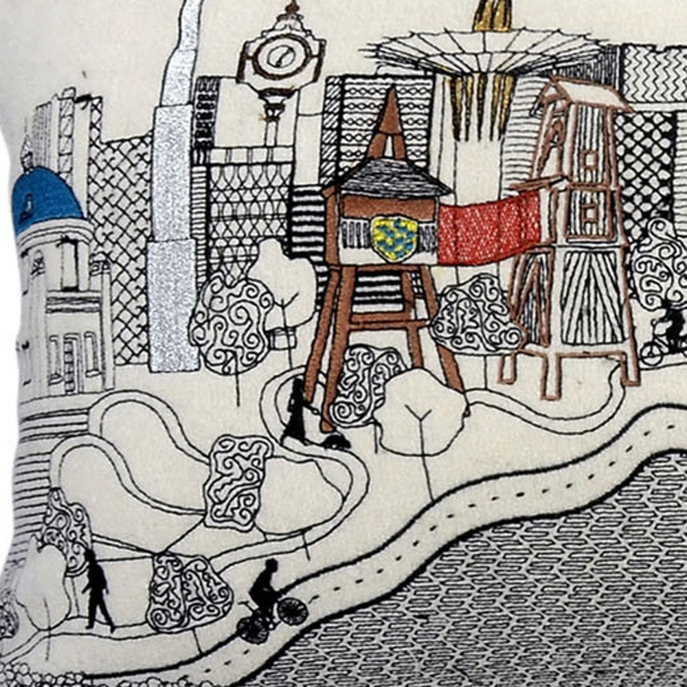 24" White Tulsa Daylight Skyline Lumbar Decorative Pillow