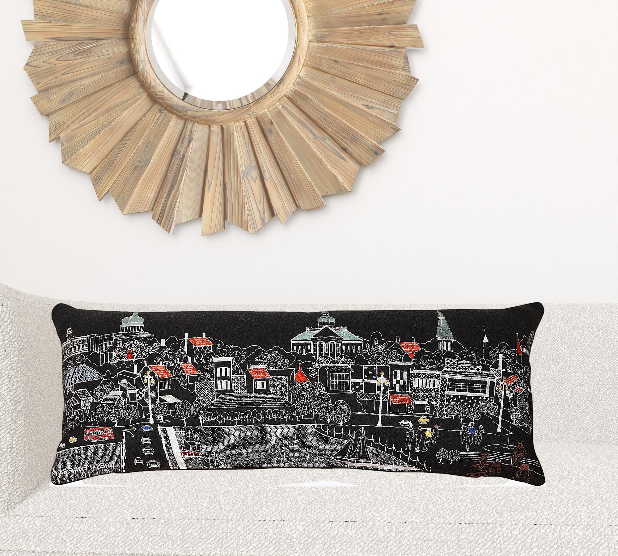 35" Black Annapolis Nighttime Skyline Lumbar Decorative Pillow
