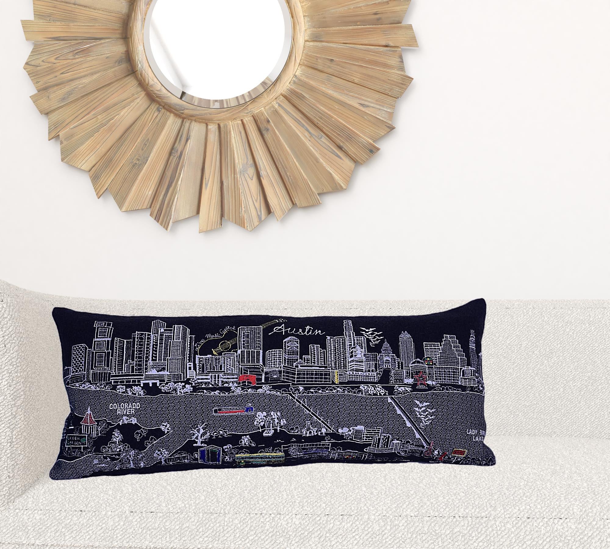 35" Black Austin Nighttime Skyline Lumbar Decorative Pillow
