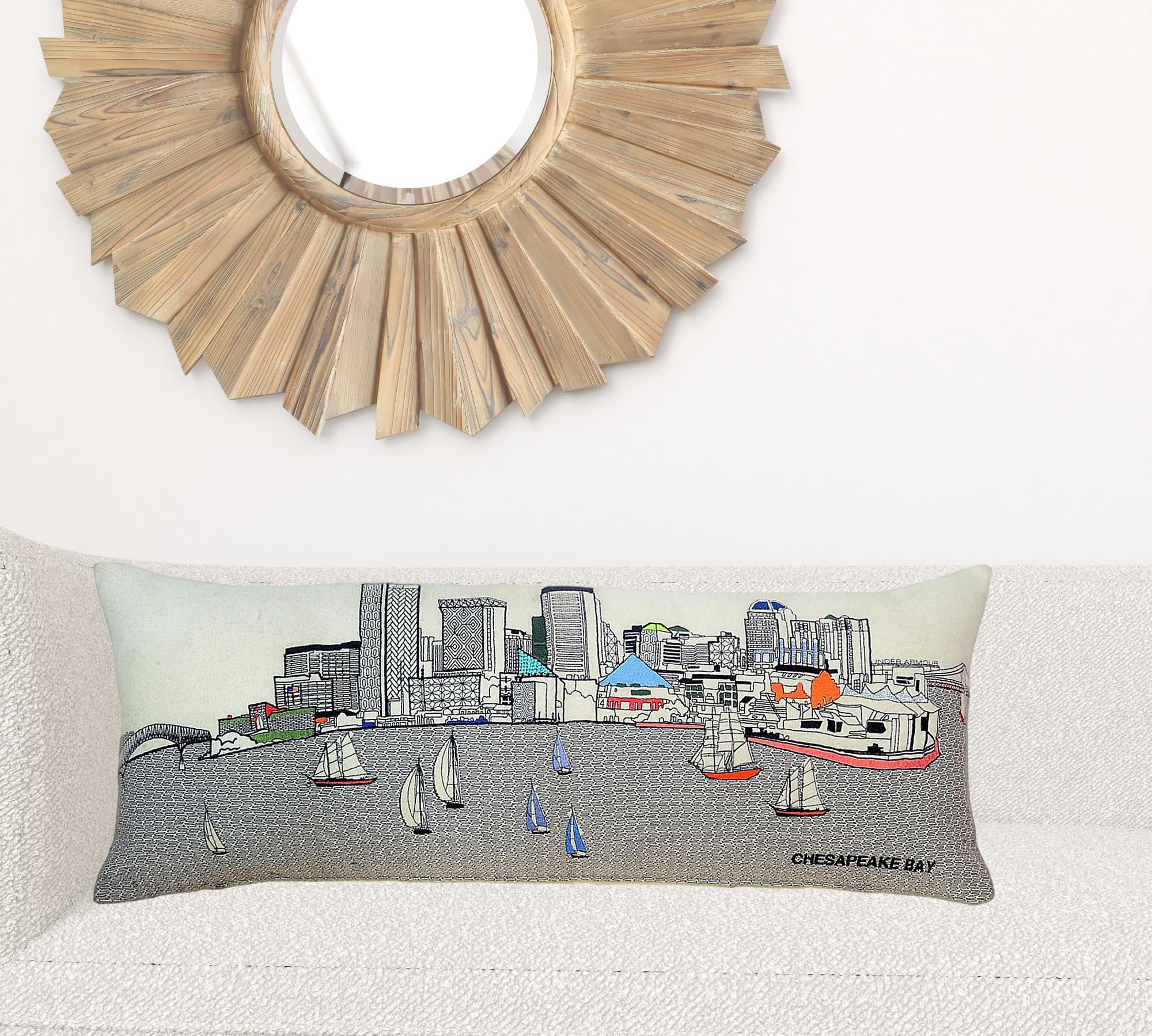 35" White Baltimore Daylight Skyline Lumbar Decorative Pillow