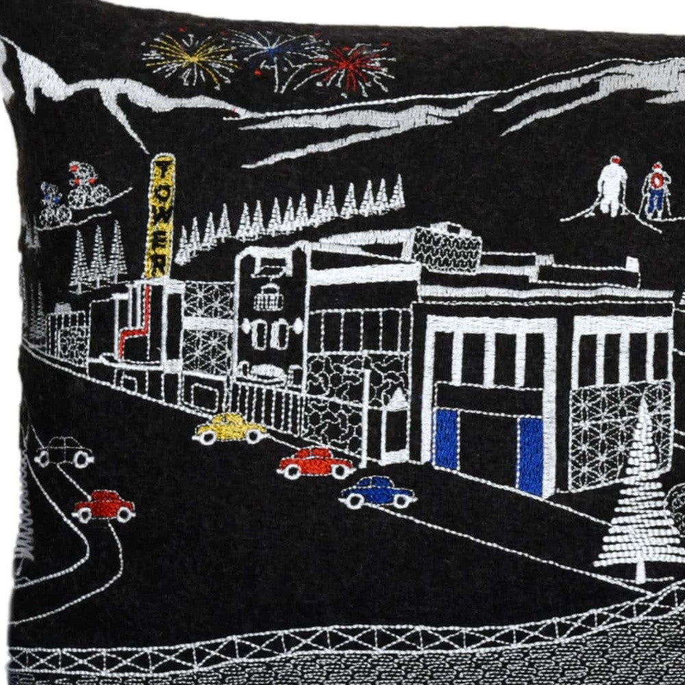 35" Black Bend Nighttime Skyline Lumbar Decorative Pillow