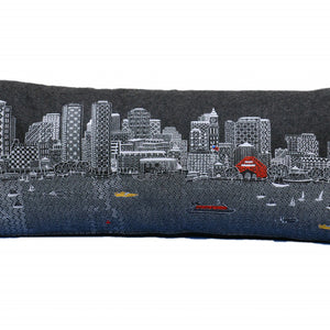35" Black Boston Nighttime Skyline Lumbar Decorative Pillow