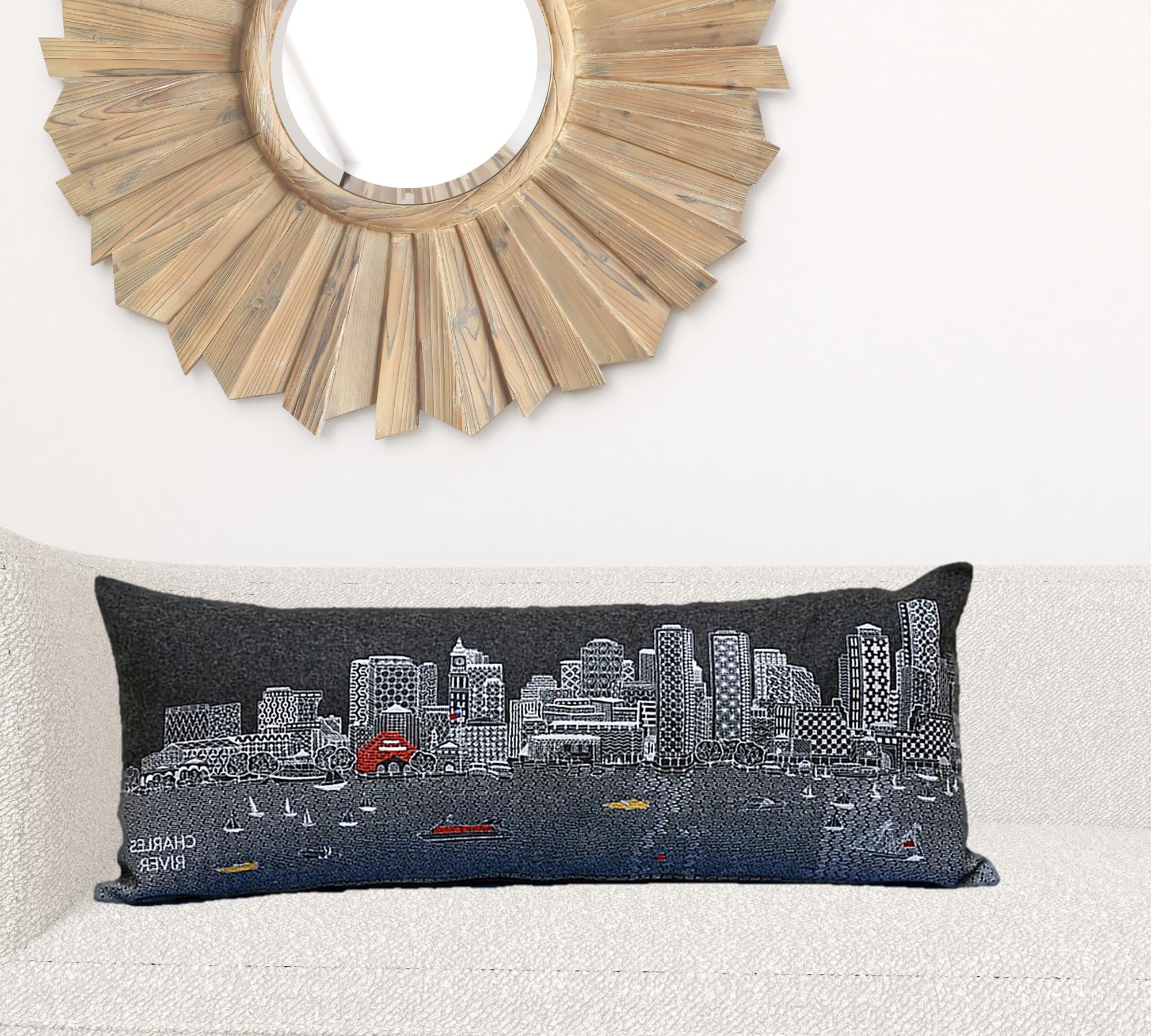 35" Black Boston Nighttime Skyline Lumbar Decorative Pillow