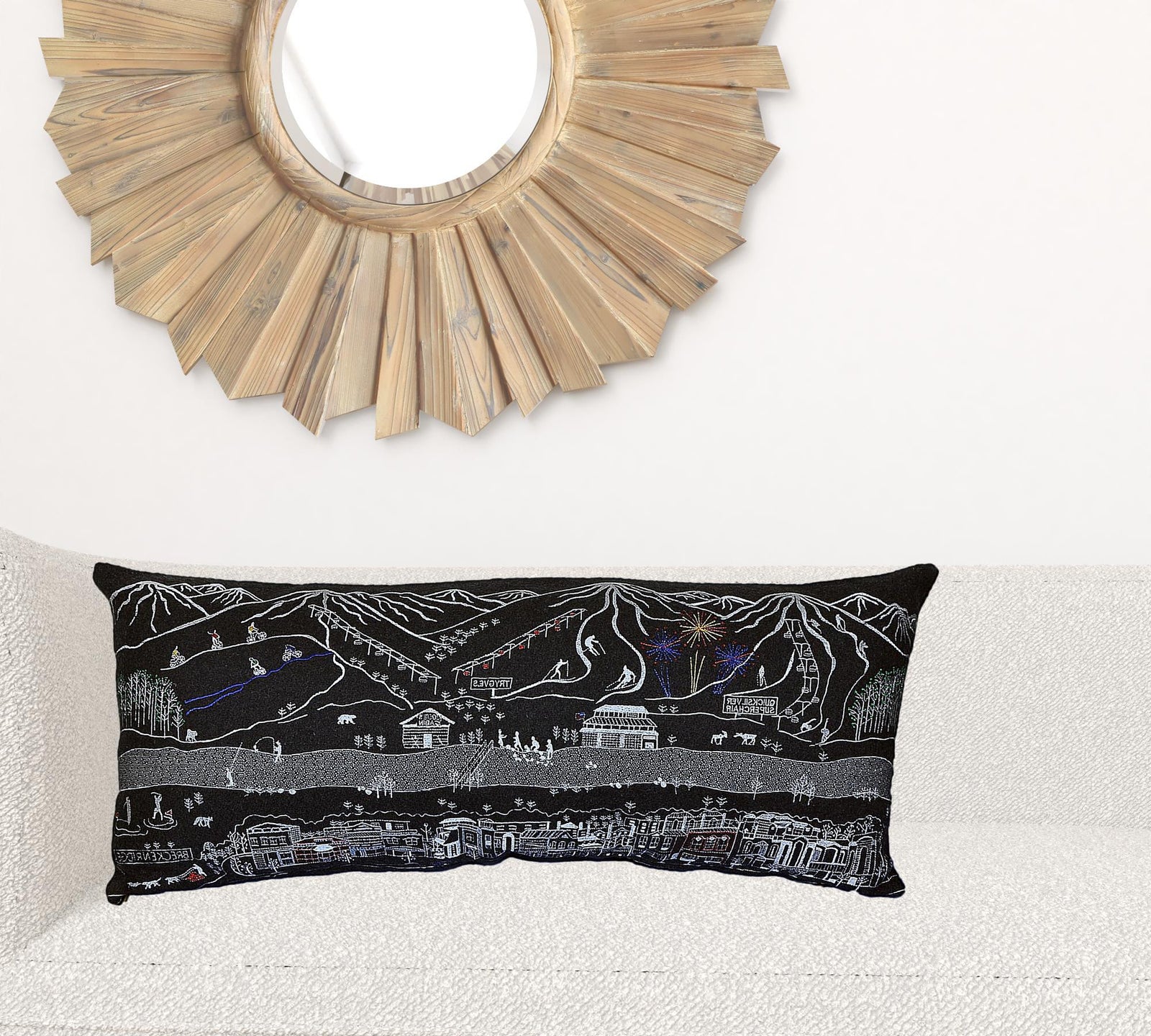 35" Black Breckenridge Nighttime Skyline Lumbar Decorative Pillow