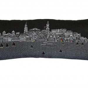 35" Black Charleston Nighttime Skyline Lumbar Decorative Pillow