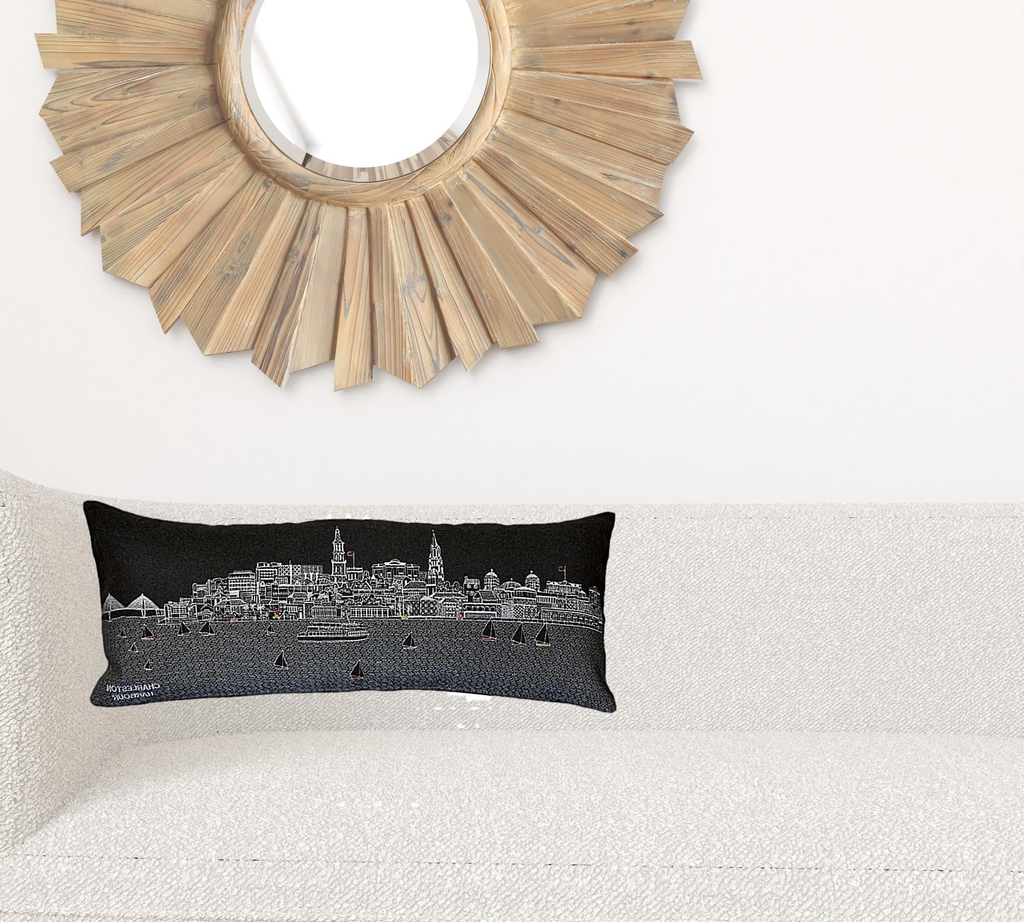 35" Black Charleston Nighttime Skyline Lumbar Decorative Pillow