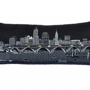 35" Black Cleveland Nighttime Skyline Lumbar Decorative Pillow