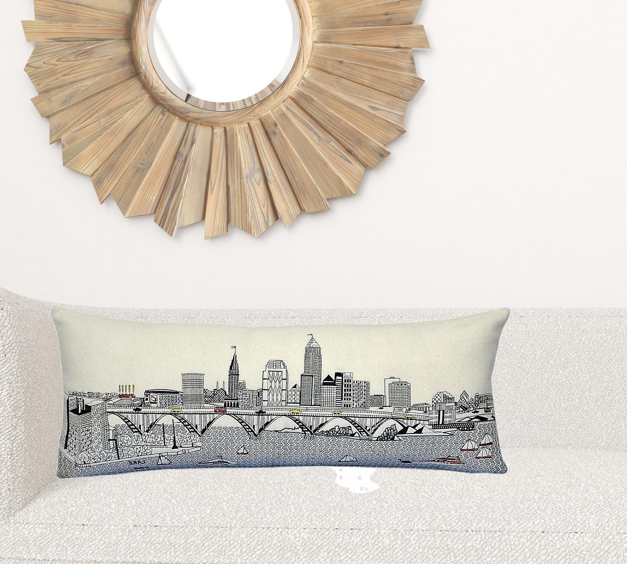 35" White Cleveland Daylight Skyline Lumbar Decorative Pillow