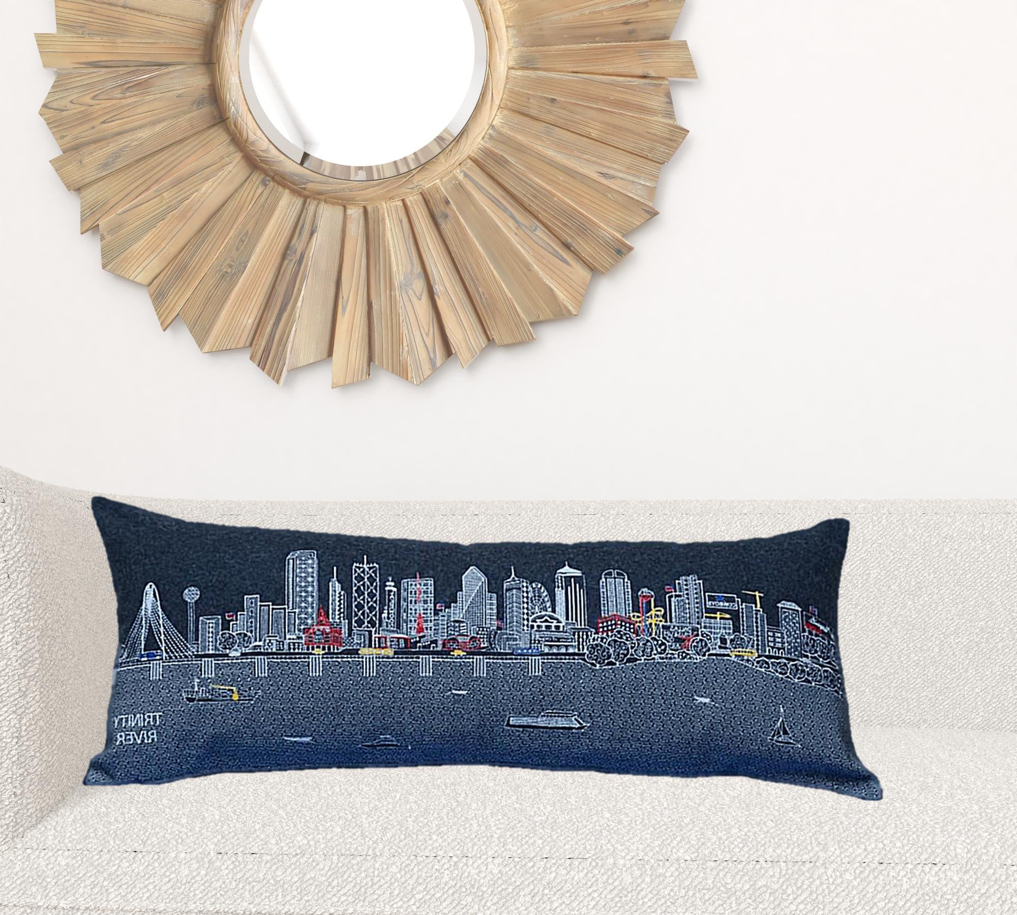 35" Black Dallas Nighttime Skyline Lumbar Decorative Pillow