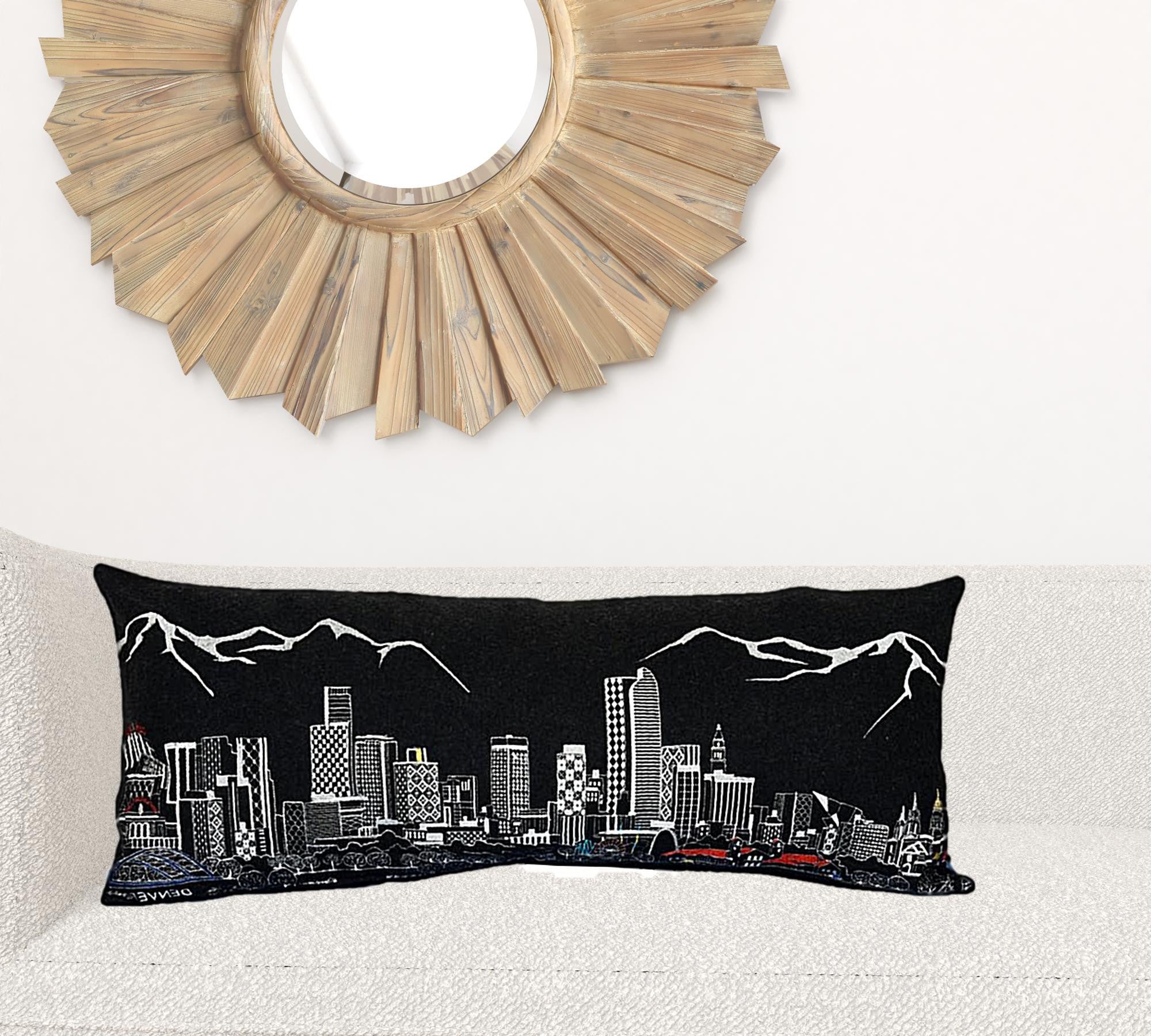 35" Black Denver Nighttime Skyline Lumbar Decorative Pillow