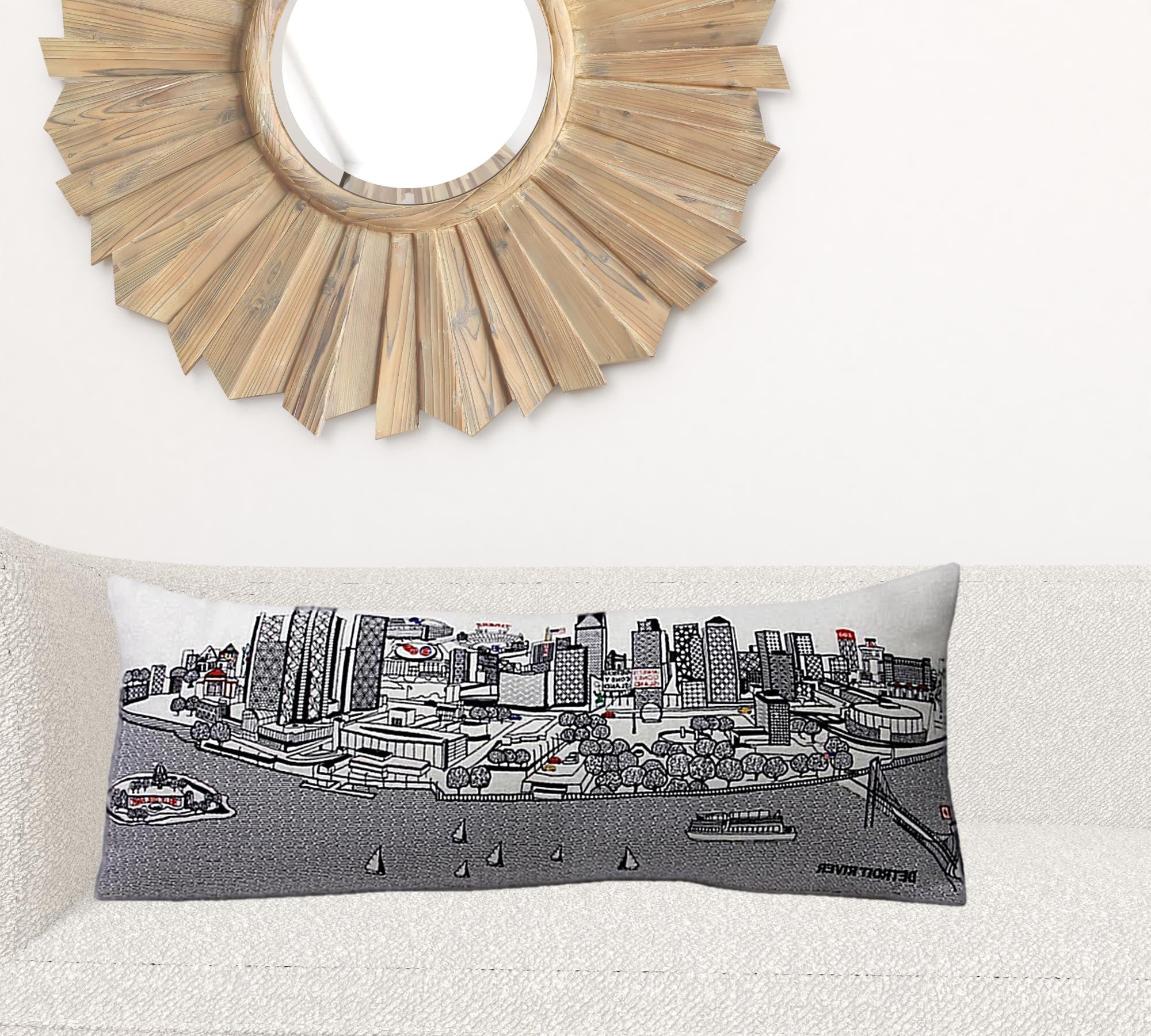 35" White Detroit Daylight Skyline Lumbar Decorative Pillow