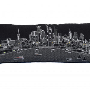 35" Black Frankfurt Nighttime Skyline Lumbar Decorative Pillow