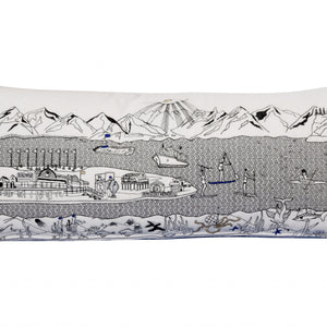 35" White Homer Spit Daylight Skyline Lumbar Decorative Pillow