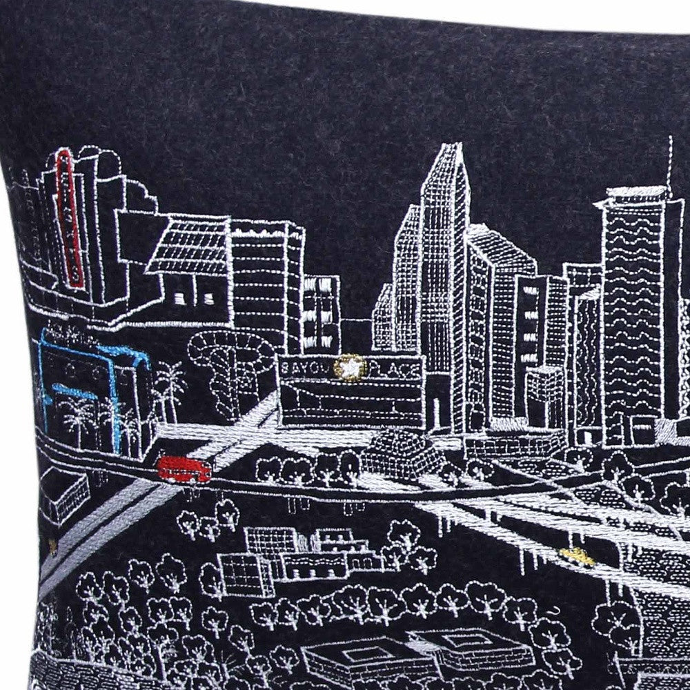 35" Black Houston Nighttime Skyline Lumbar Decorative Pillow