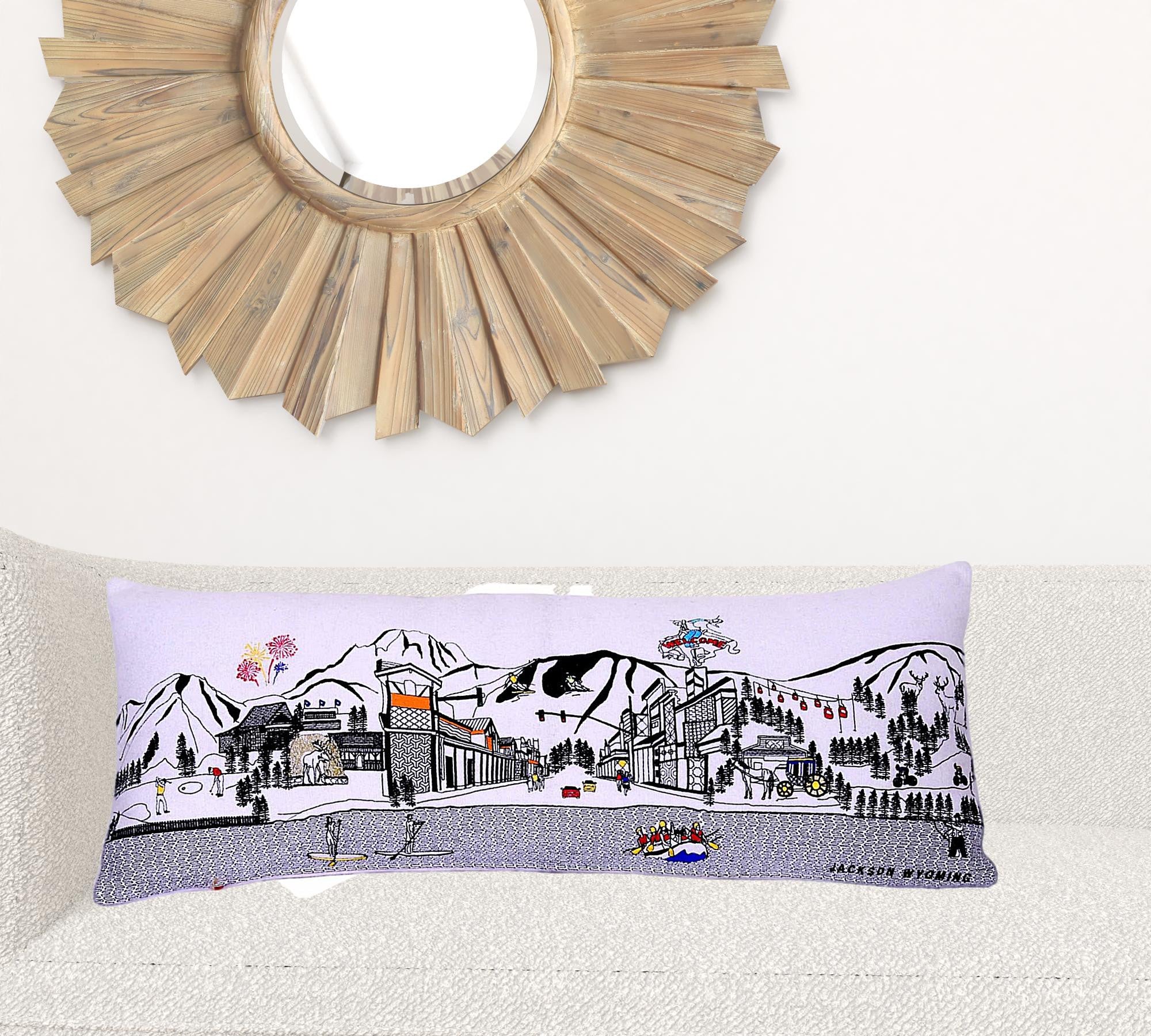 35" White Jackson Daylight Skyline Lumbar Decorative Pillow