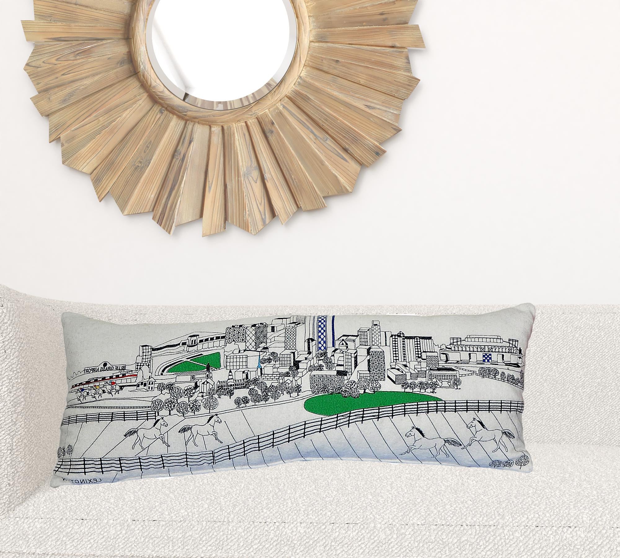 35" White Lexington Daylight Skyline Lumbar Decorative Pillow