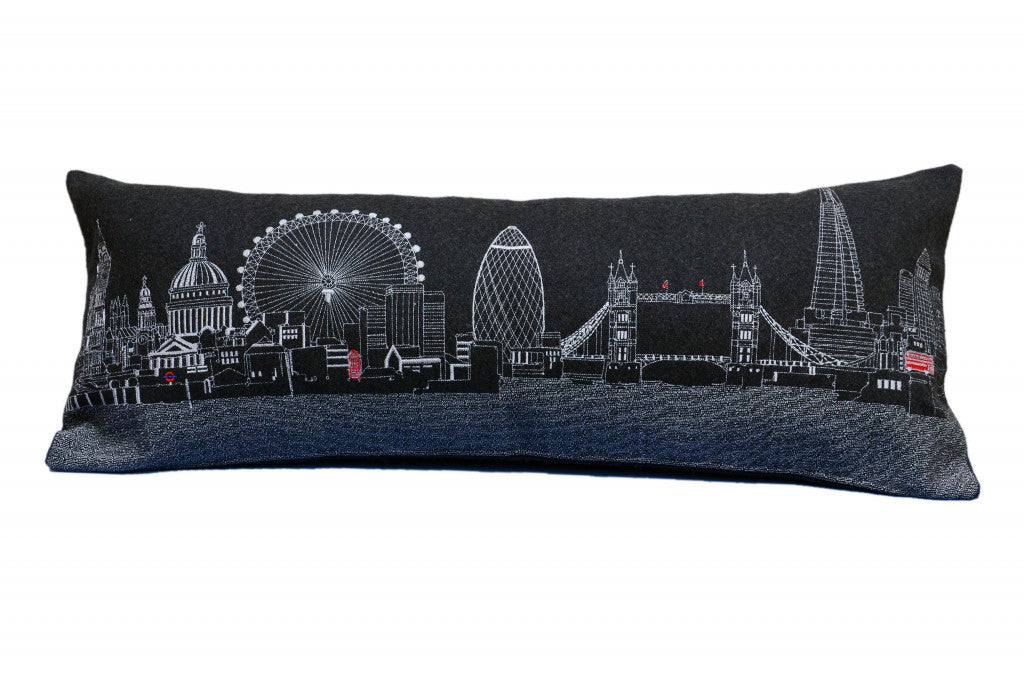 35" Black and White London Nighttime Skyline Lumbar Decorative Pillow