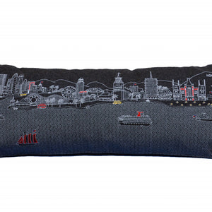 35" Black Los Angeles Nighttime Skyline Lumbar Decorative Pillow